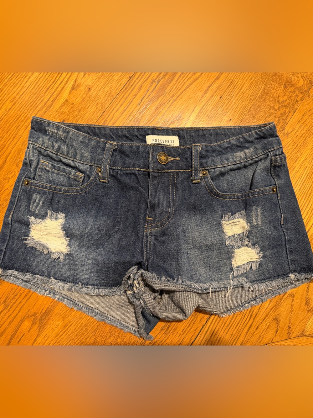 Forever 21 Women's Sz 25 Blue Distressed Denim Shorts